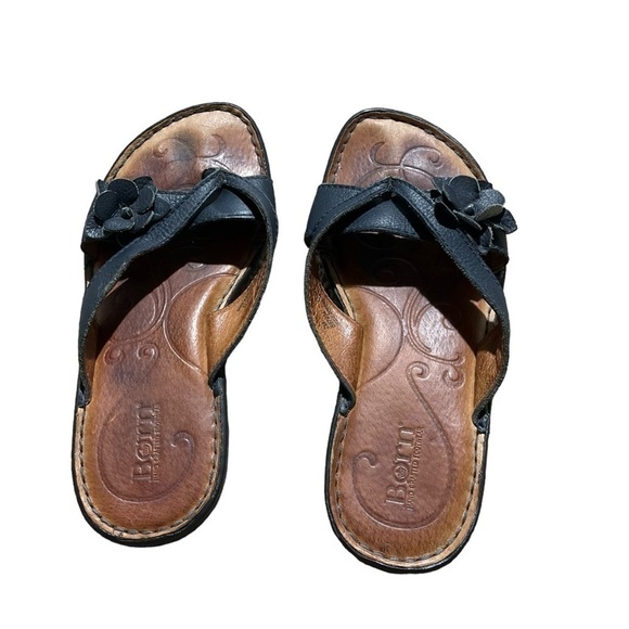 Born Leather Flip Flop Thong Sandals Brown Black Size 7 - Picture 1 of 7